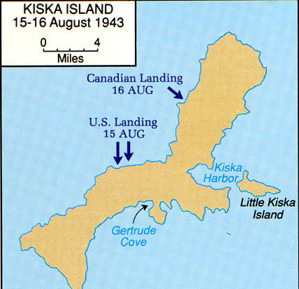 Historical Maps of World War II . Aleutians - Kiska Island, 15 - 16 August 1943 From the Aleutians Islands Campaign Brochure by George L. MacGarrigle (65K) 