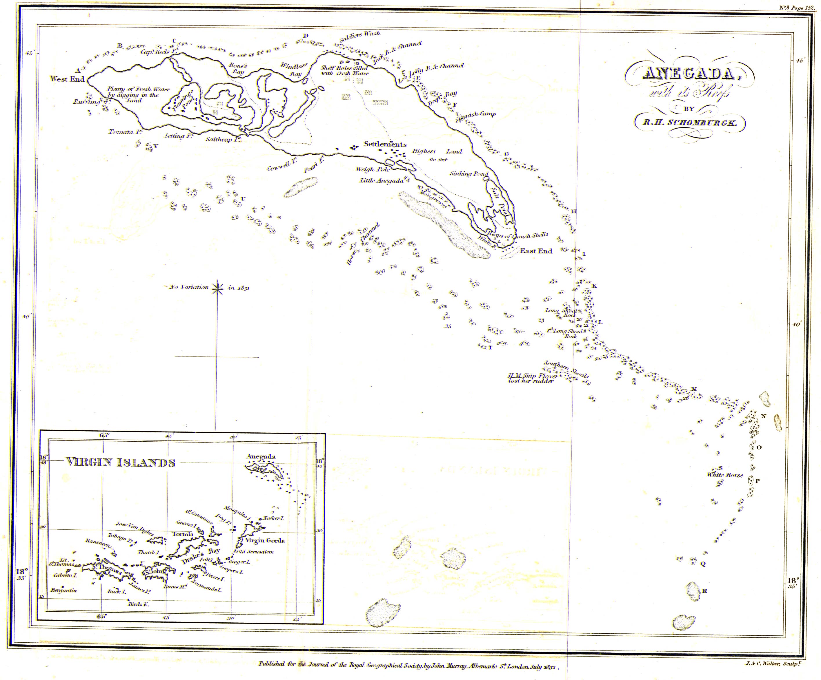 Historical Maps of the Americas. Anegada 1832 [British Virgin Islands] (692K)Anegada with it's Reefs by R.H. Schomburgk from The Journal of the Royal Geographical Society, Volume 2, 1832 to accompany Remarks on Anegada. Communicated by Robert Hermann Schomburgk, Esq., Member of the Horticultural Society of Berlin