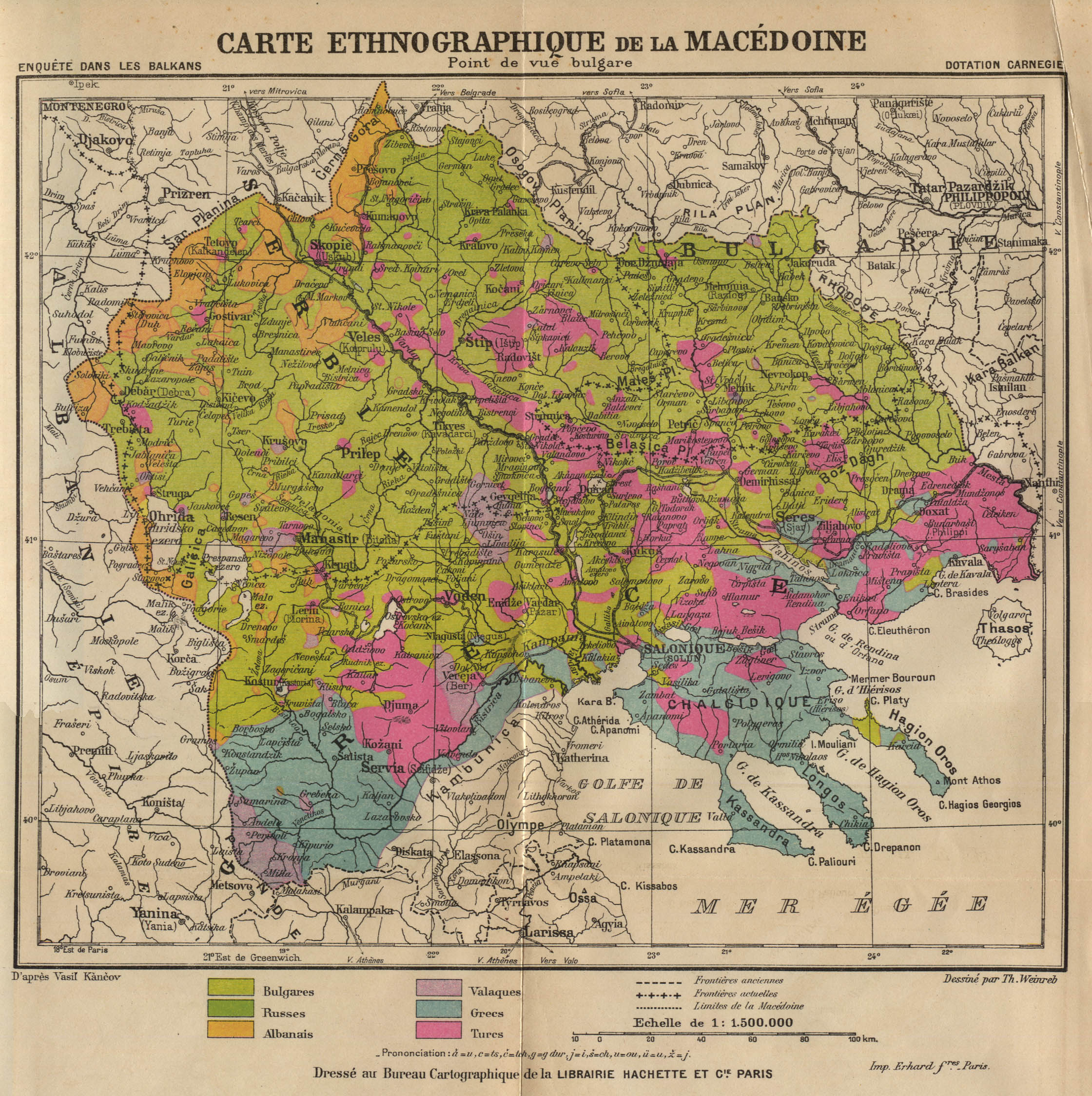 Historical Map of Balkans. Carte Ethnographique de la Macedoine: Point de vue bulgare (998K) [Ethnographic map of Macedonia from the point of view of the Bulgarians]. Map from "Report of the International Commission To Inquire into the Causes and Conduct of the Balkan Wars" 1914. 