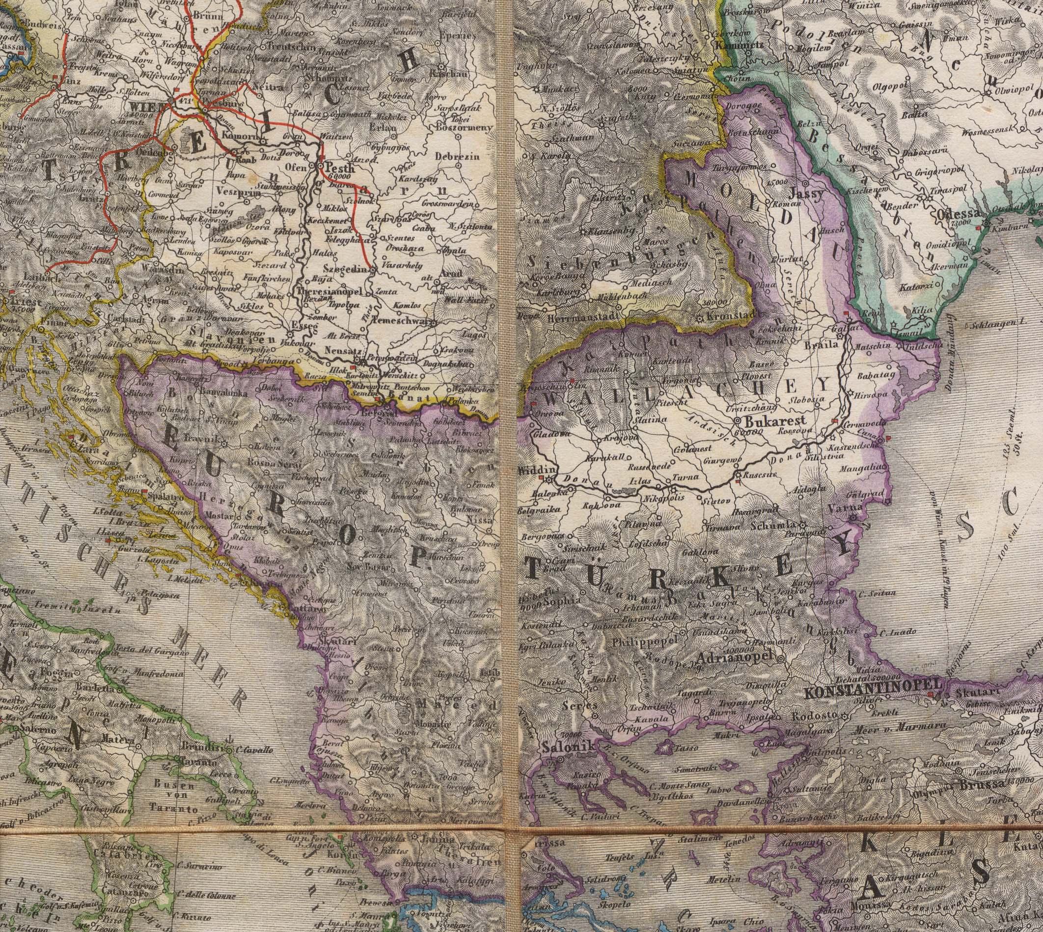 Historical Map of Balkan Balkans 1856 (972K)
Portion of 'Karte von Europa mit Nord-Afrika' Georg Mayr, 1856.
