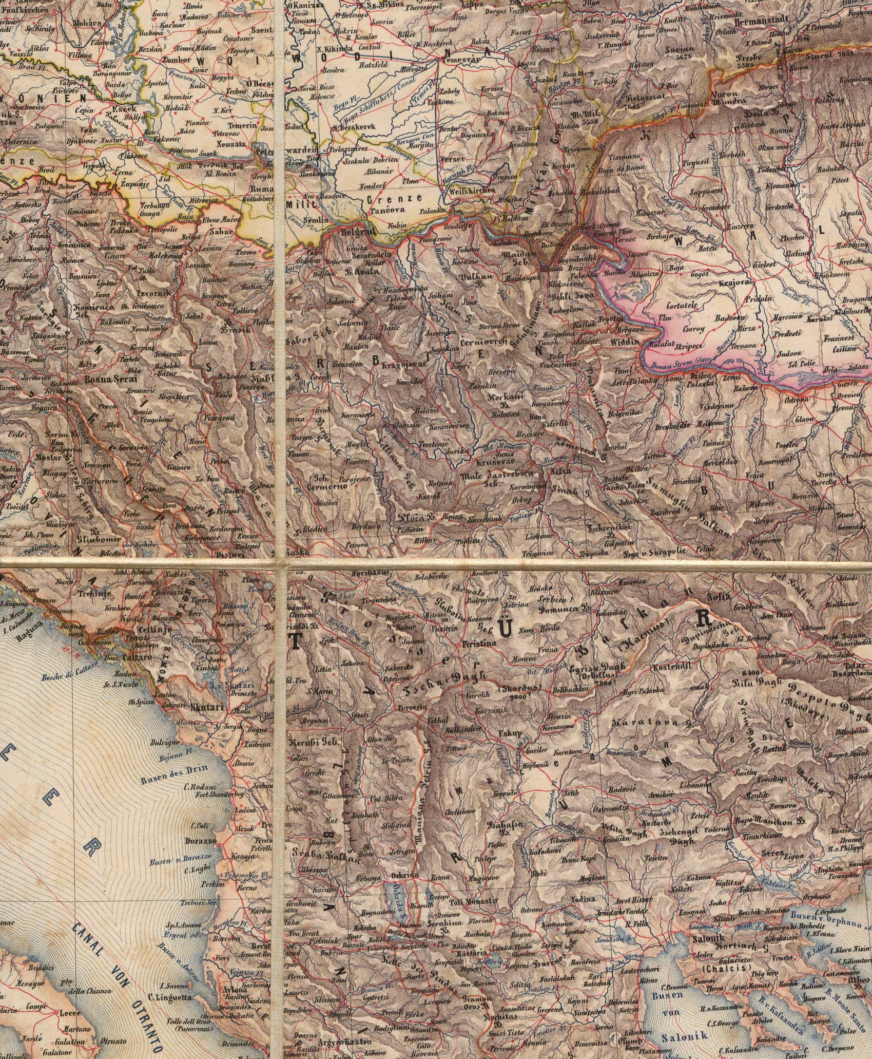 Historical Map of Balkan. Balkans 1859 (888K)
Portion of 'General-Karte von Europa' by J. Scheda, 1859.
