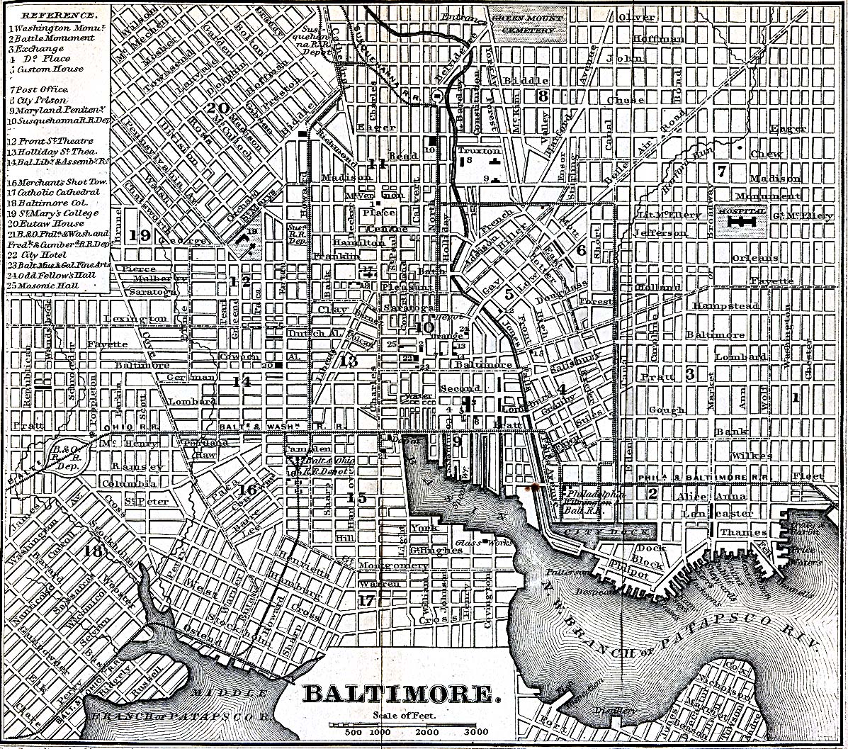 Historical Maps of U.S Cities. Baltimore, Maryland 1848 Appletons' Hand-Book of American Travel. New York: D. Appleton and Company, 1869 (723K) 