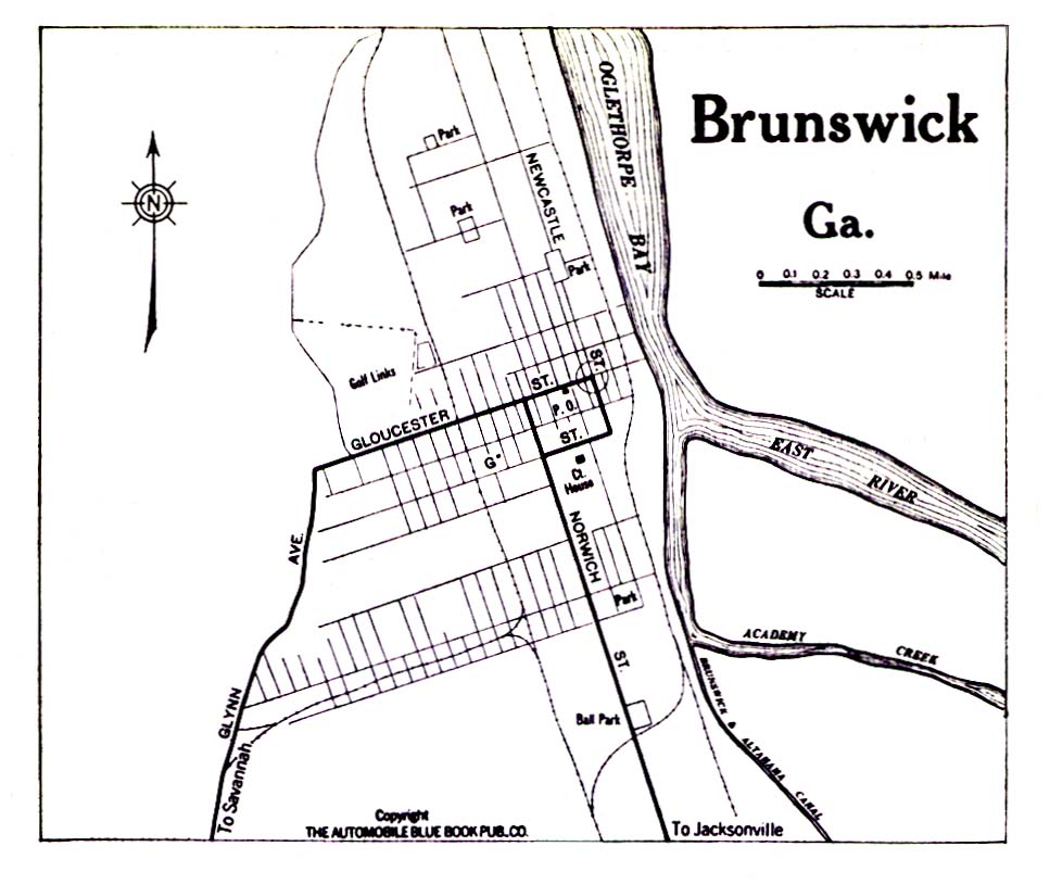 Historical Maps of U.S Cities. Brunswick, Georgia 1919 Automobile Blue Book (194K) 