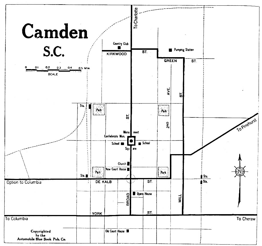 Historical Maps of U.S Cities. Camden, South Carolina 1919 Automobile Blue Book (117K) 