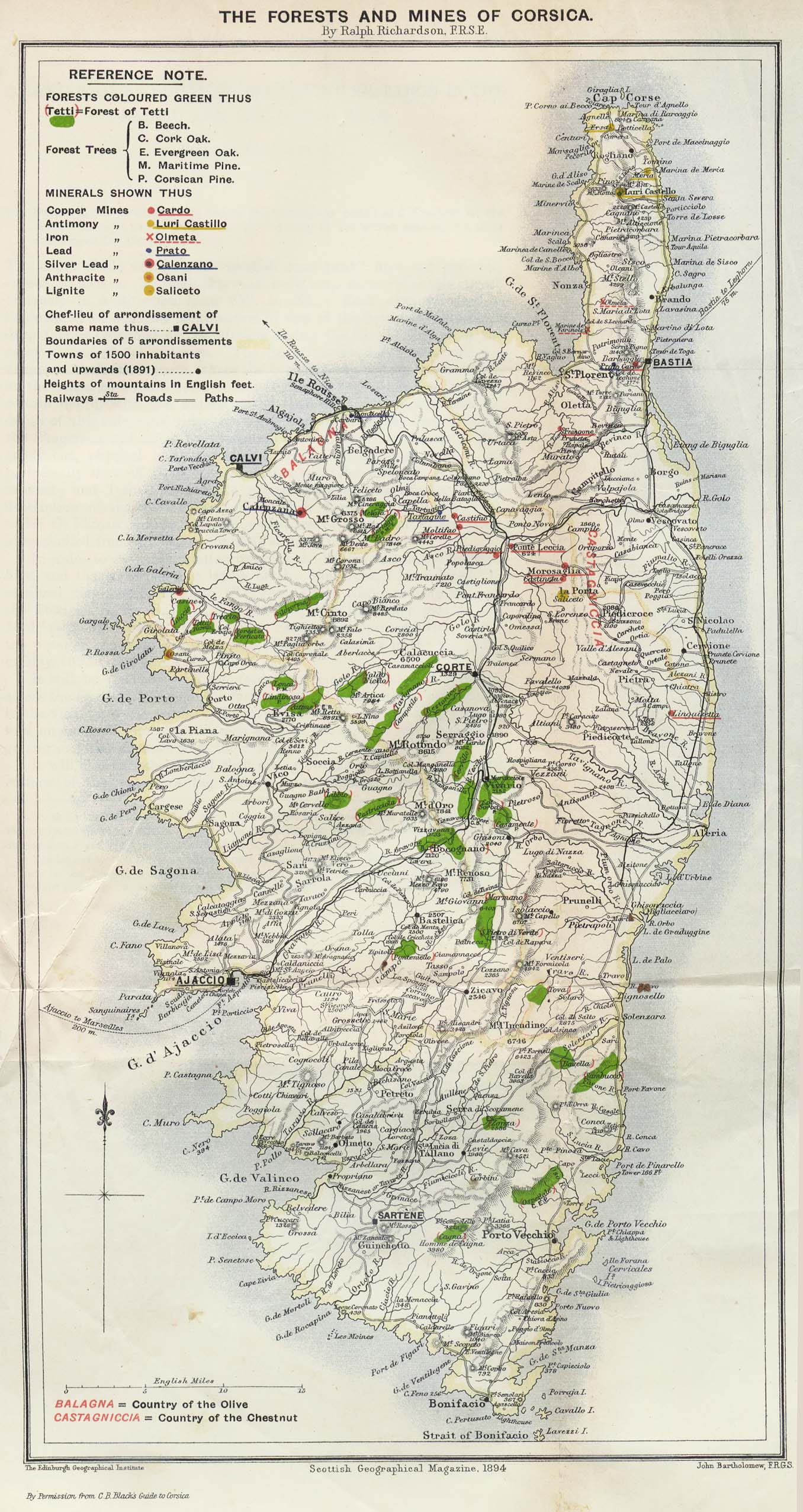 Historical Maps of Europe. Corsica 1894 (599K) "The Forests and Mines of Corsica" from the Scottish Geographical Magazine. Published by the Royal Scottish Geographical Society and edited by James Geikie and W.A. Taylor. Volume X, 1894. 