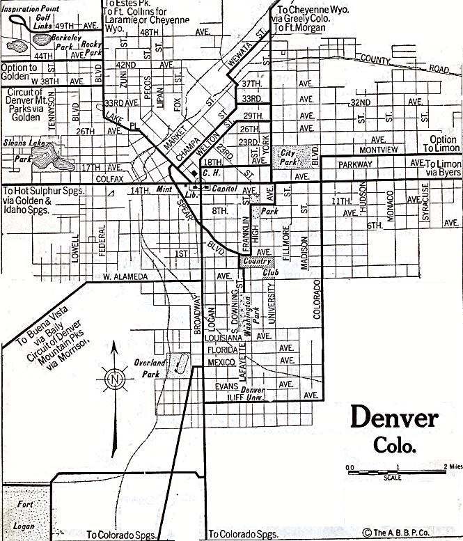 Historical Maps of U.S Cities. Denver, Colorado 1920 Automobile Blue Book (179K) 