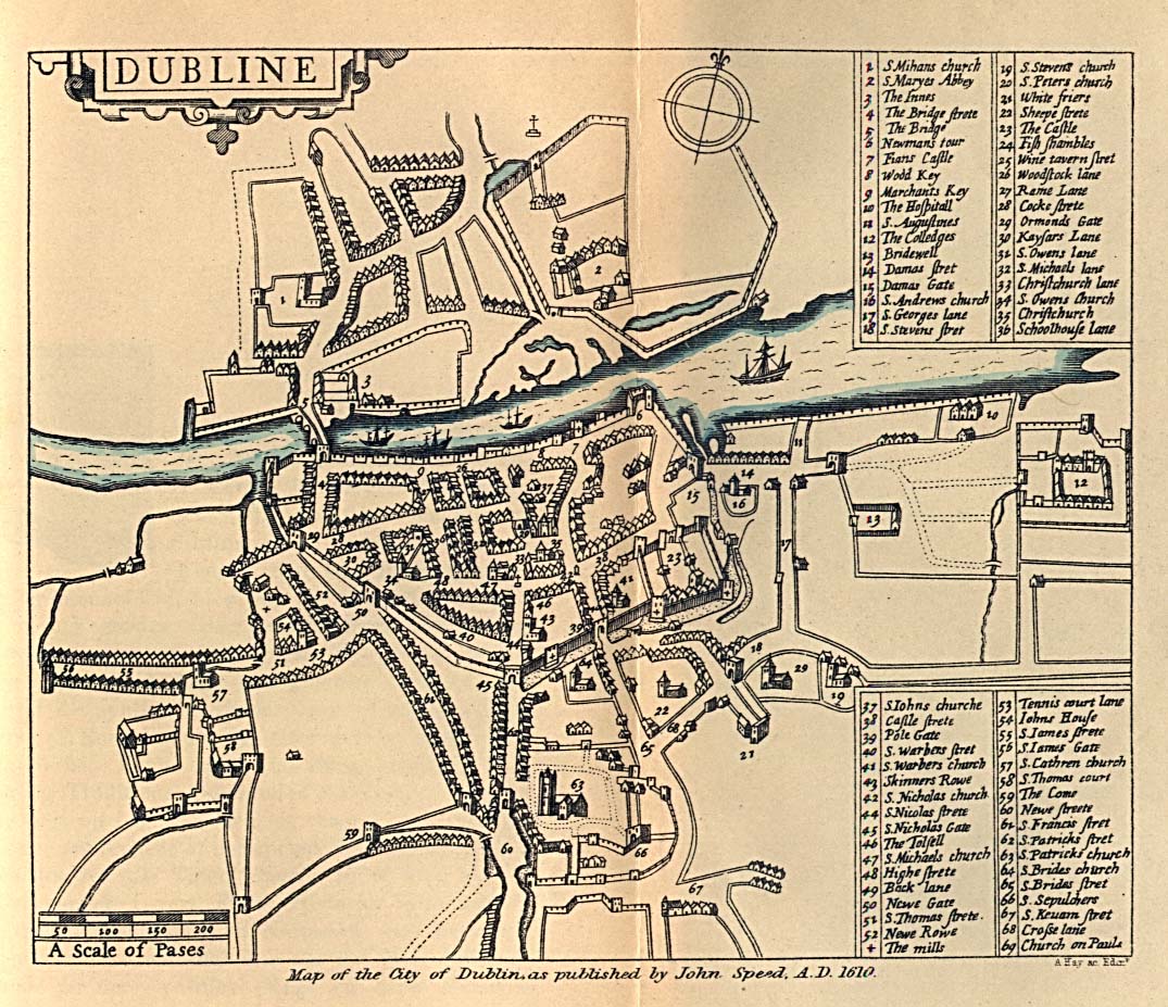 Historical Maps of Europe. Dublin 1610 (306K) From Dublin Som Norsk by L.J. Vogt, H. Aschehoug and Co. 1896. 
