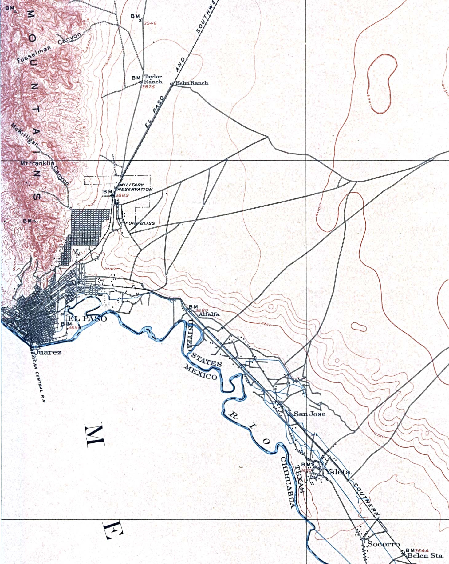 Historical Maps of U.S Cities. El Paso, Texas 1908 Original Scale 1:125,000. U.S. Geological Survey (449K) 