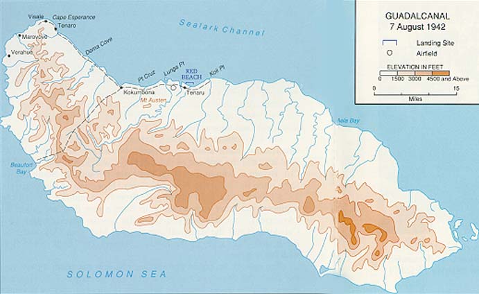 Historical Maps of World War II . Guadalcanal, 7 August 1942 From the Guadalcanal Campaign Brochure by Charles R. Anderson (65K) 