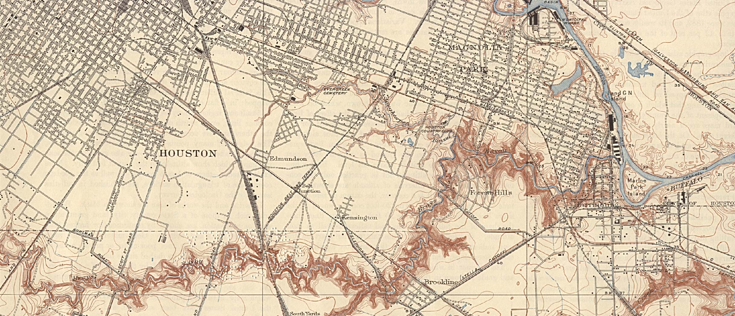 Historical Maps of Texas Cities. Houston - South East 1932 [Topographic Map] Original Scale 1:31,680 1922; Reprint, 1932. (780K) 