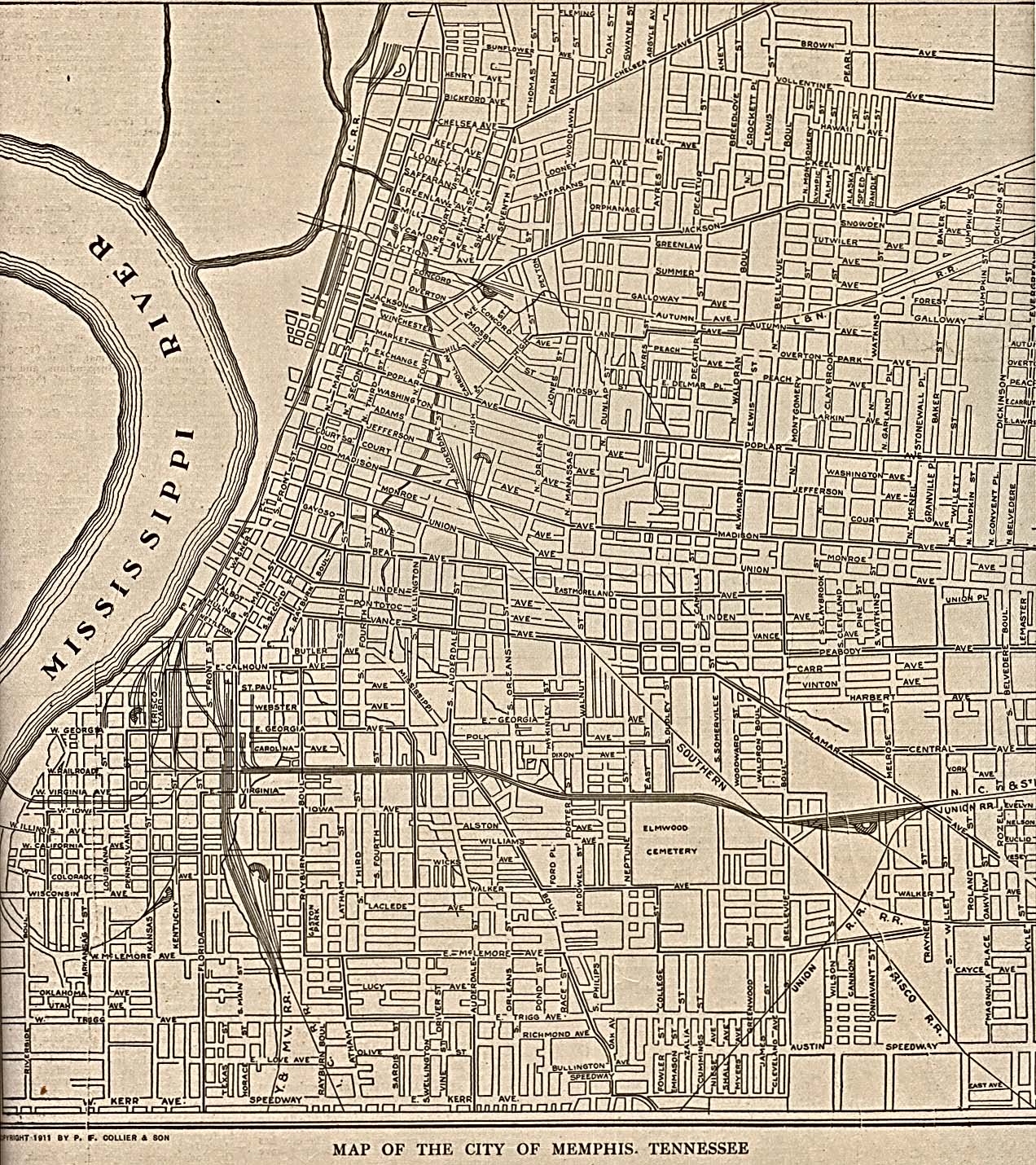 Historical Maps of U.S Cities. Memphis Tennessee 1911 The New Encyclopedic Atlas and Gazetteer of the World. New York: P.F. Collier & Son, 1917 (645K) 