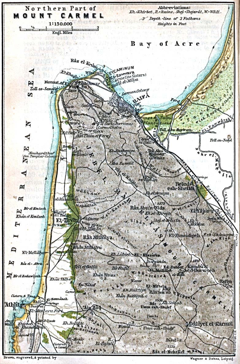 Historical Maps of Middle East. Mt. Carmel - Northern Part 1912 (309K) From Palestine and Syria. Handbook for Travellers by Karl Baedeker, 5th Edition, 1912. 