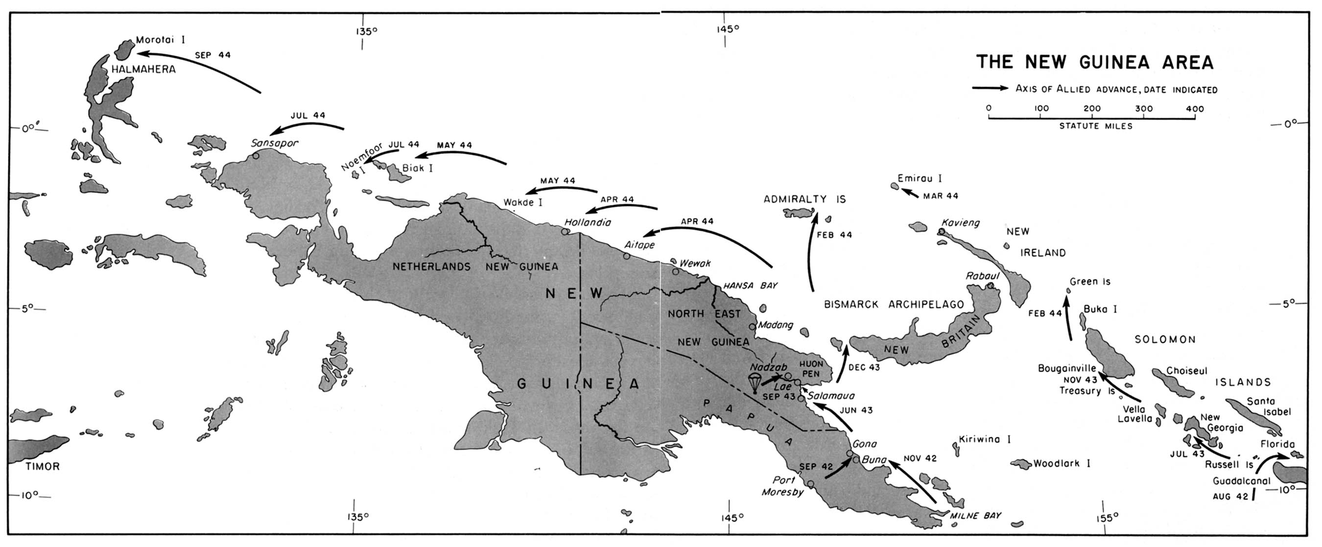 Historical Maps of World War II . New Guinea Area, 1942-1944 From American Military History, United States Army Center of Military History, 1989 (194K) 