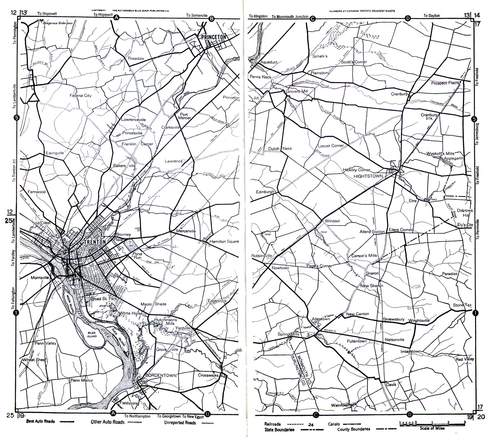 Historical Maps of U.S Cities. Trenton Area, New Jersey 1922 Automobile Blue Book (525K) 