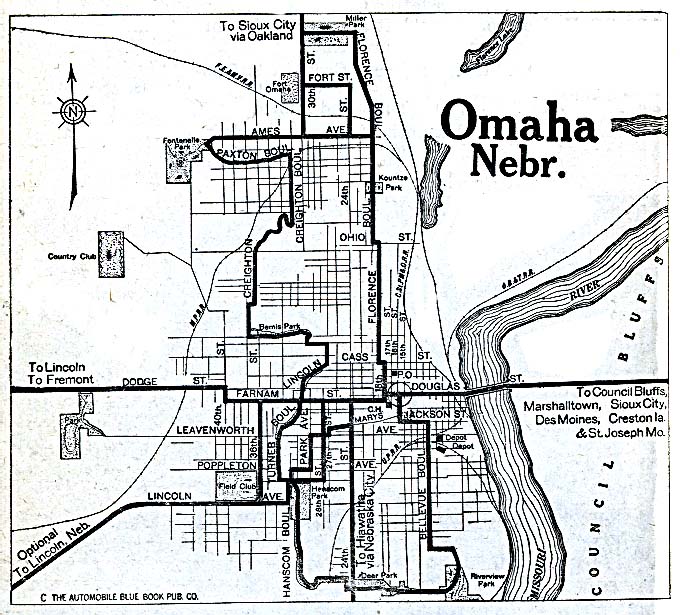 Historical Maps of U.S Cities. Omaha, Nebraska 1920 Automobile Blue Book (162K) 