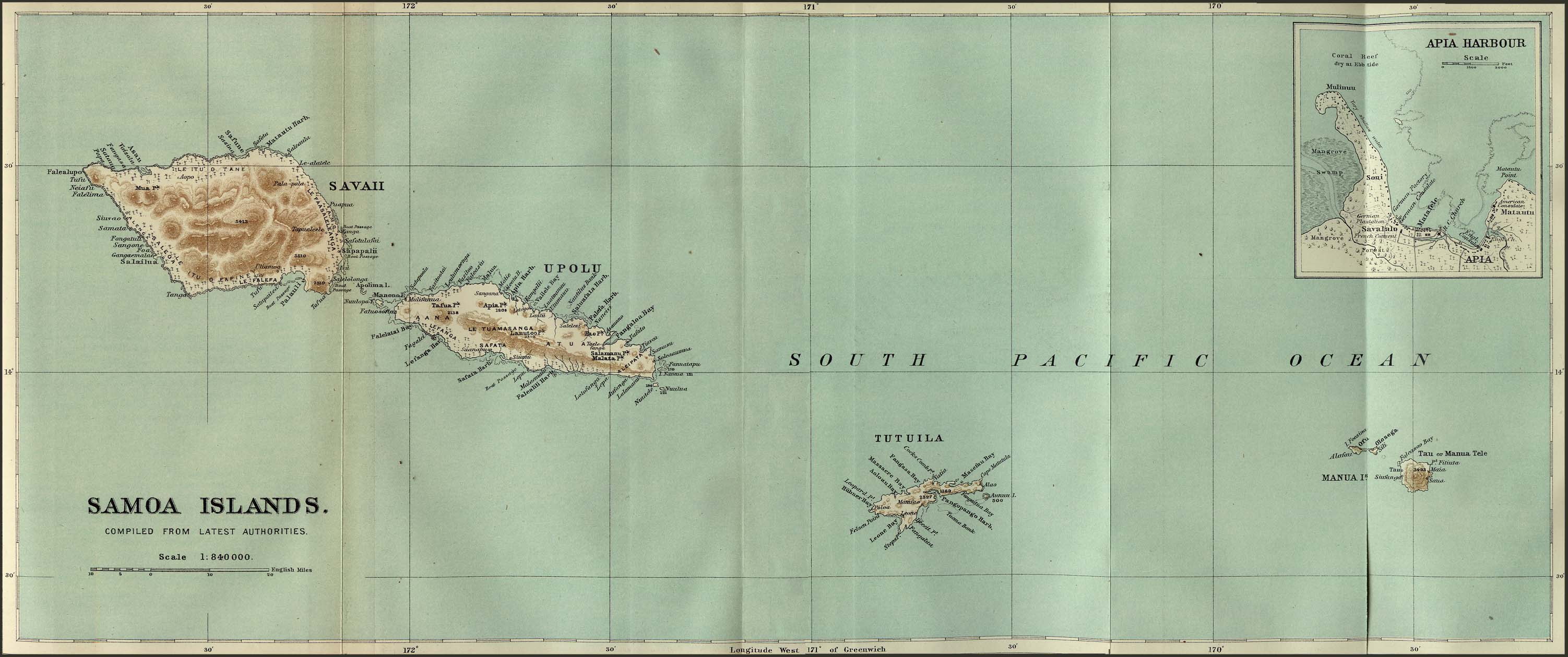 Map Of American Samoa , Samoa Islands 1889 from the Scottish Geographical Magazine. Published by the Scottish Geographical Society and edited by James Geikie and Arthur Silva White. Volume V: 1889. (349K) 