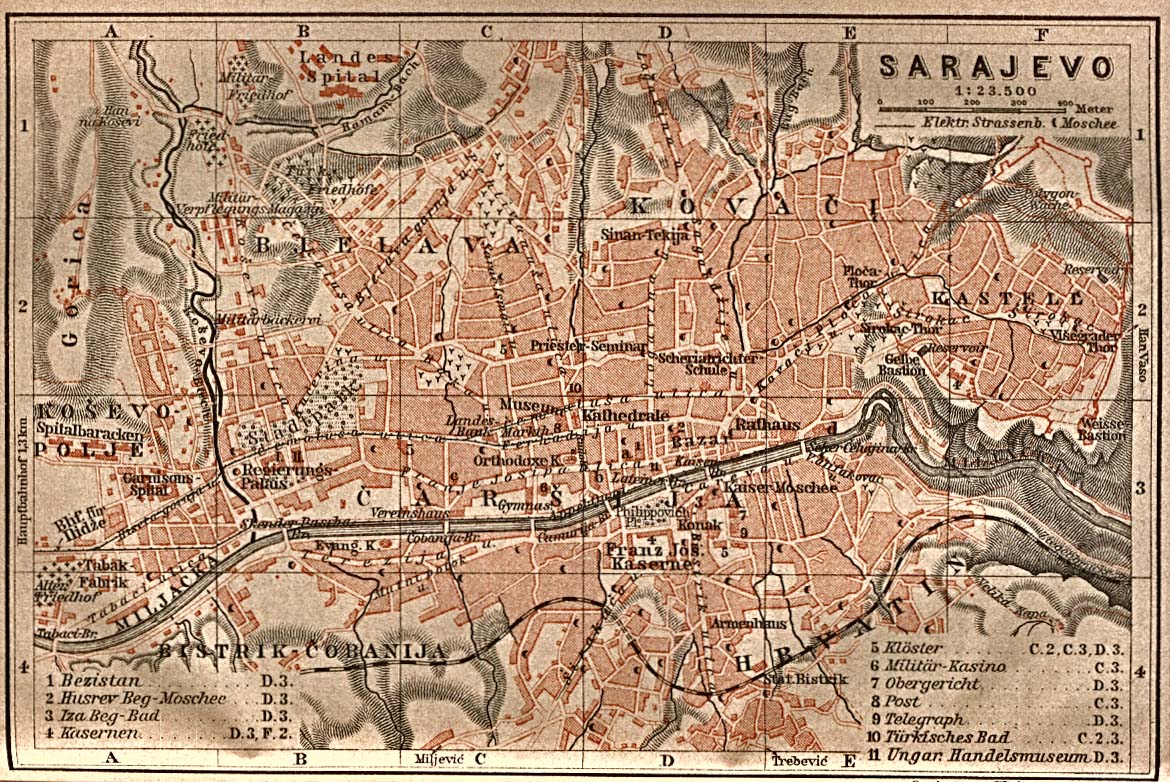 Historical Map of Balkans. Sarajevo 1905 (325K) . Map From "Austria-Hungary Including Dalmatia and Bosnia. Handbook For Travellers" by Karl Baedeker, 1905. 