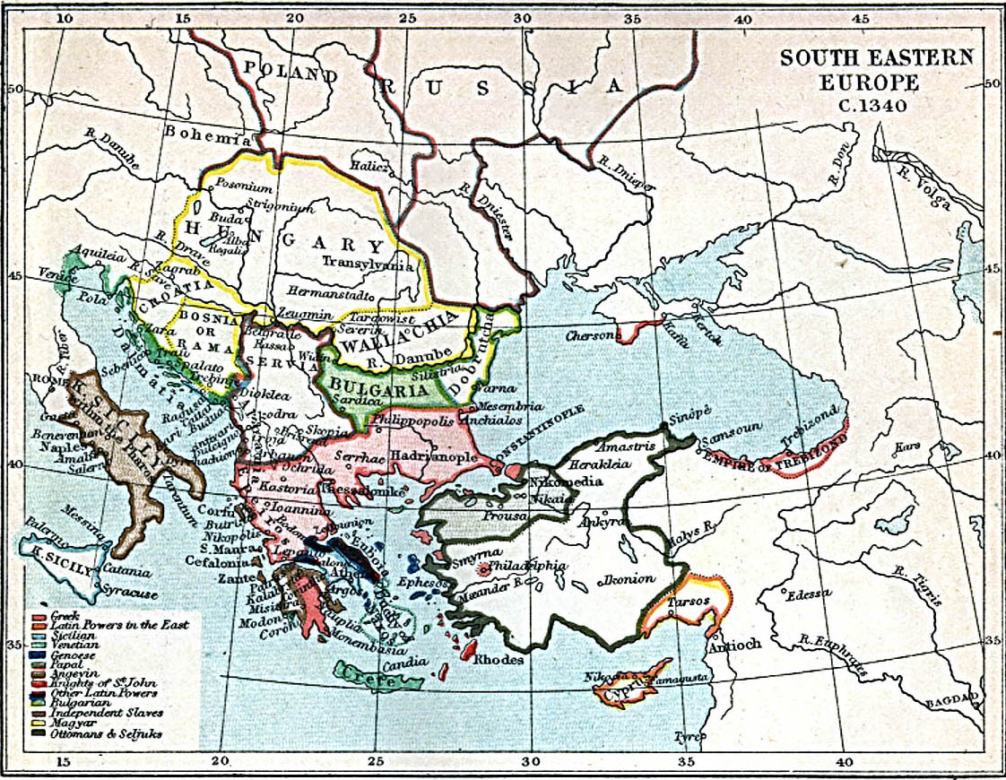 Map Of Hungary , South Eastern Europe 1340 A.D. (349K) 