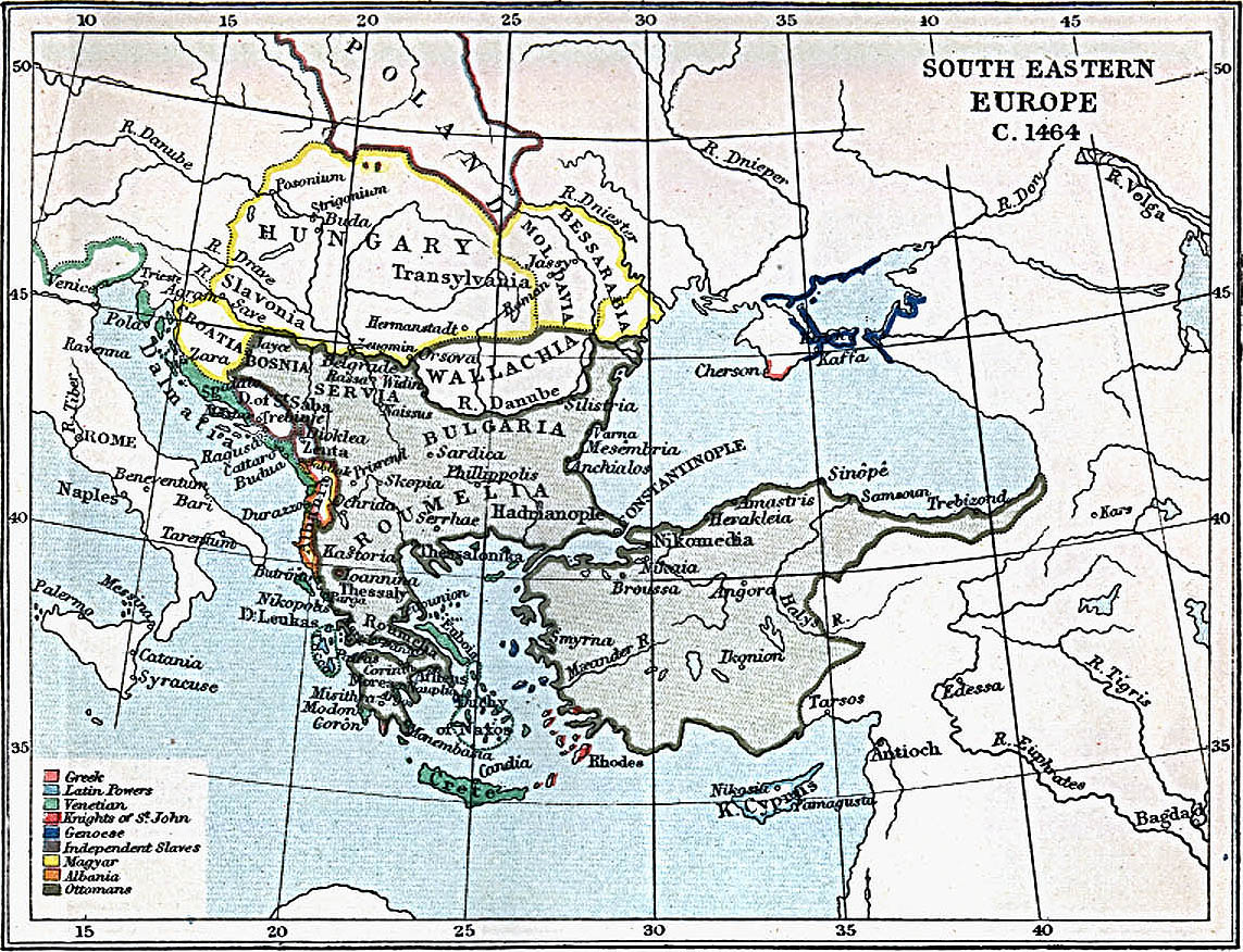 Map Of Hungary , South Eastern Europe 1464 A.D. (400K) 