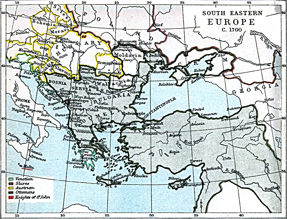 Map Of Hungary , South Eastern Europe 1700 A.D. (391K) 