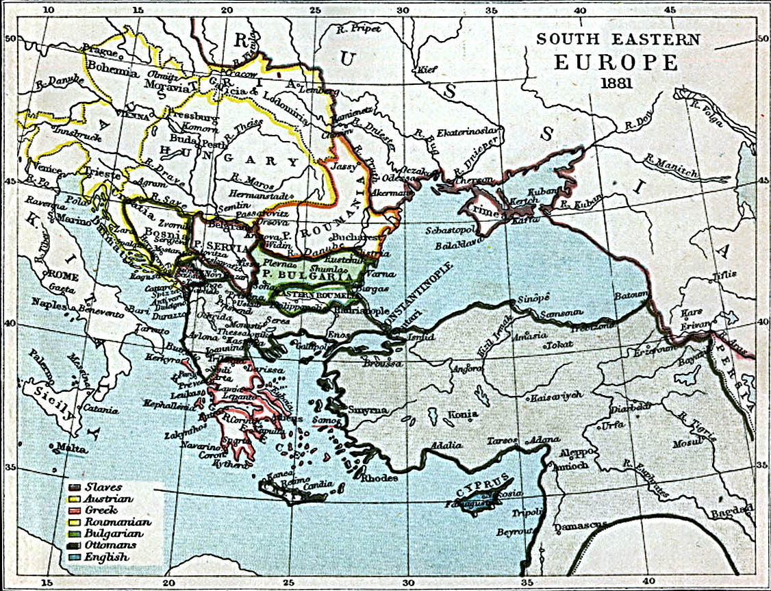 Map Of Hungary , South Eastern Europe 1881 A.D. (374K) 