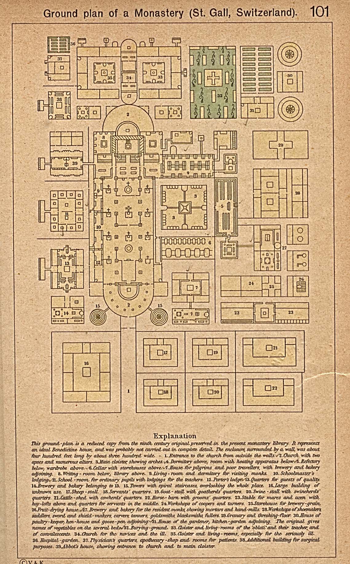 Historical Maps of Europe. Ground Plan of a Monastery (St.Gall, Switzerland) (516K) From The Historical Atlas by William R. Shepherd, 1923. 