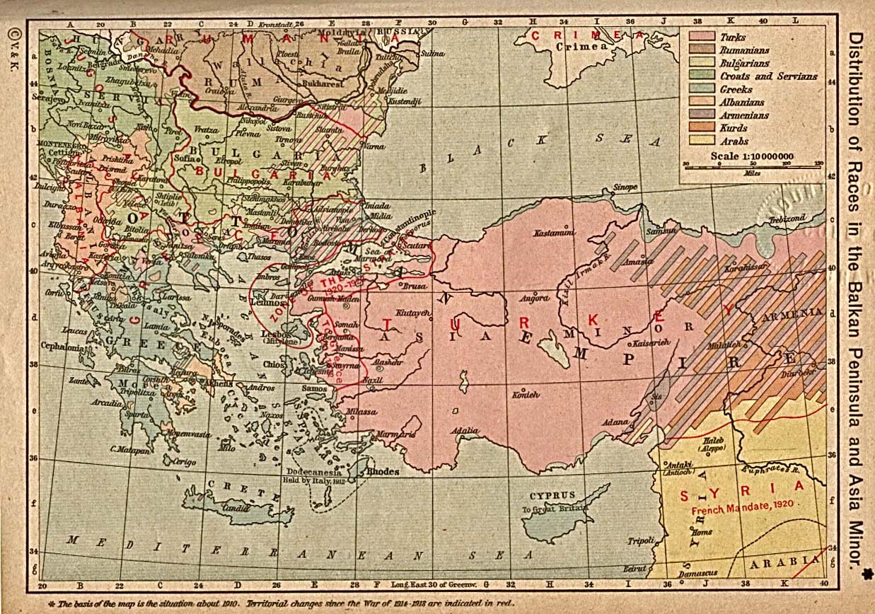 Historical Maps of Middle East. Distibution of Races in the Balkan Peninsula and Asia Minor (387K) From The Historical Atlas by William R. Shepherd, 1923.