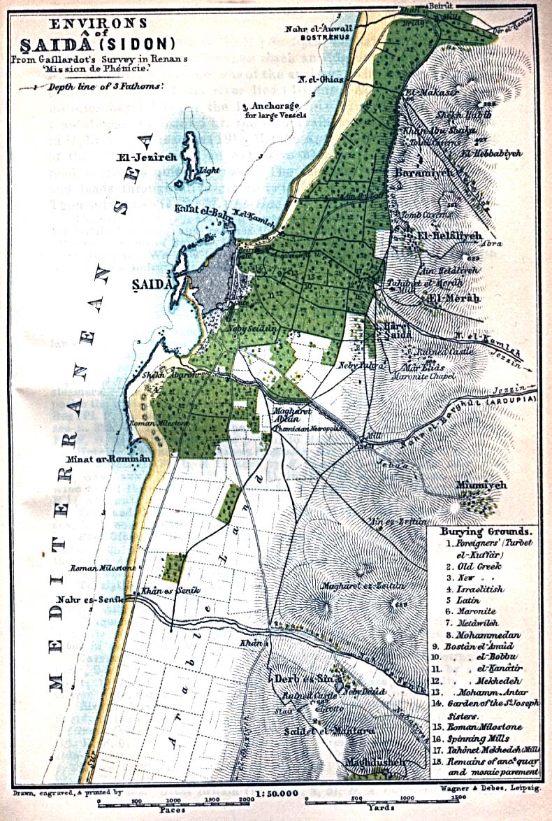Map of Lebanon Sidon [Saida] Environs 1912 (290K) From Palestine and Syria. Handbook for Travellers by Karl Baedeker, 5th Edition, 1912 