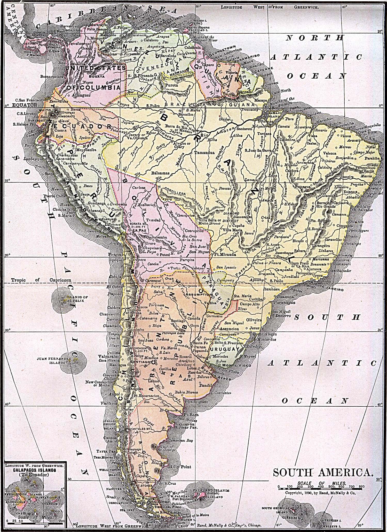 Historical Maps of the Americas South America 1892 (1MB) South America from Americanized Encyclopaedia Britannica, Vol. 1, Chicago 1892. 