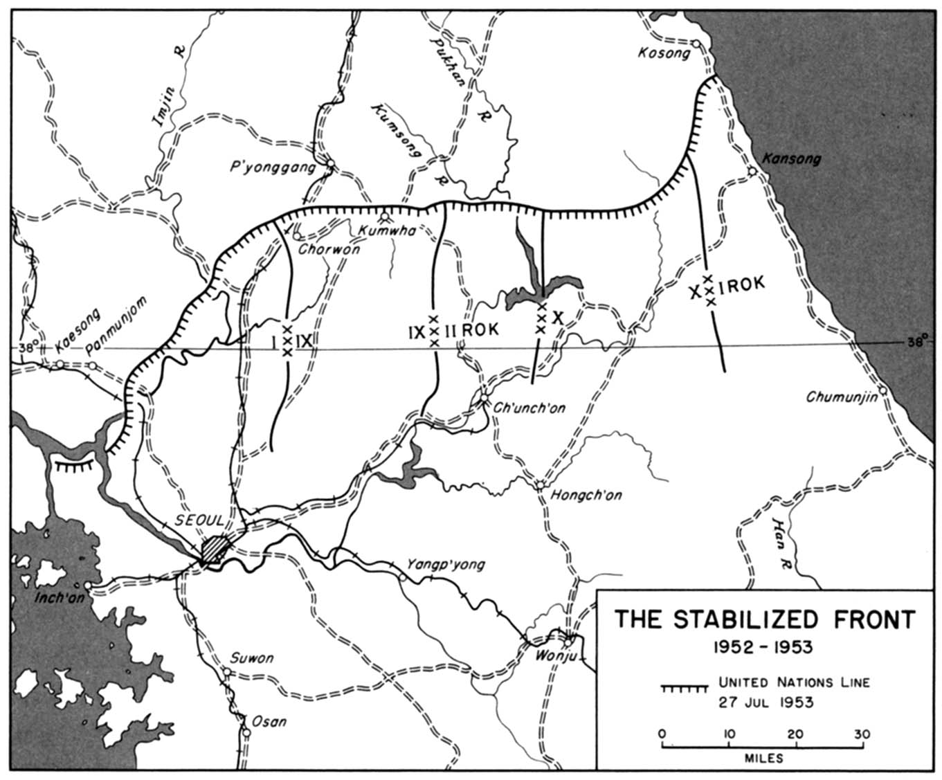 Historical Maps of United States. 1952-1953 - The Stabilized Front 1952-1953 (194K) 