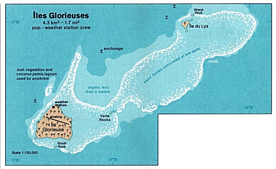 Map Of France, Glorioso Islands - Iles Glorieuses (Indian Ocean) 1976 (103K)