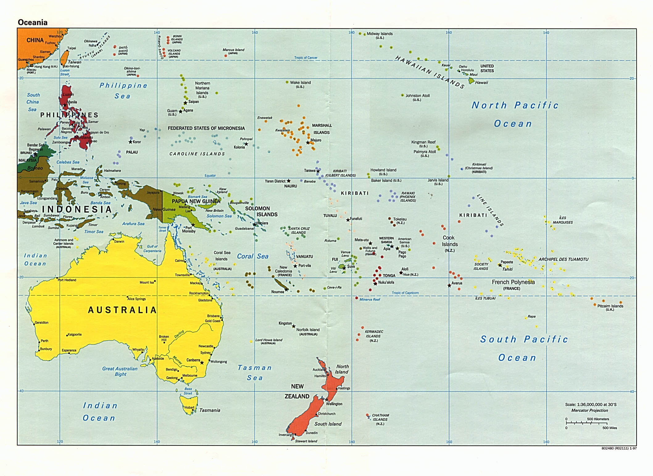 Map Of Oceania Pacific Region. Oceania [Political Map] 1997 (442K) 