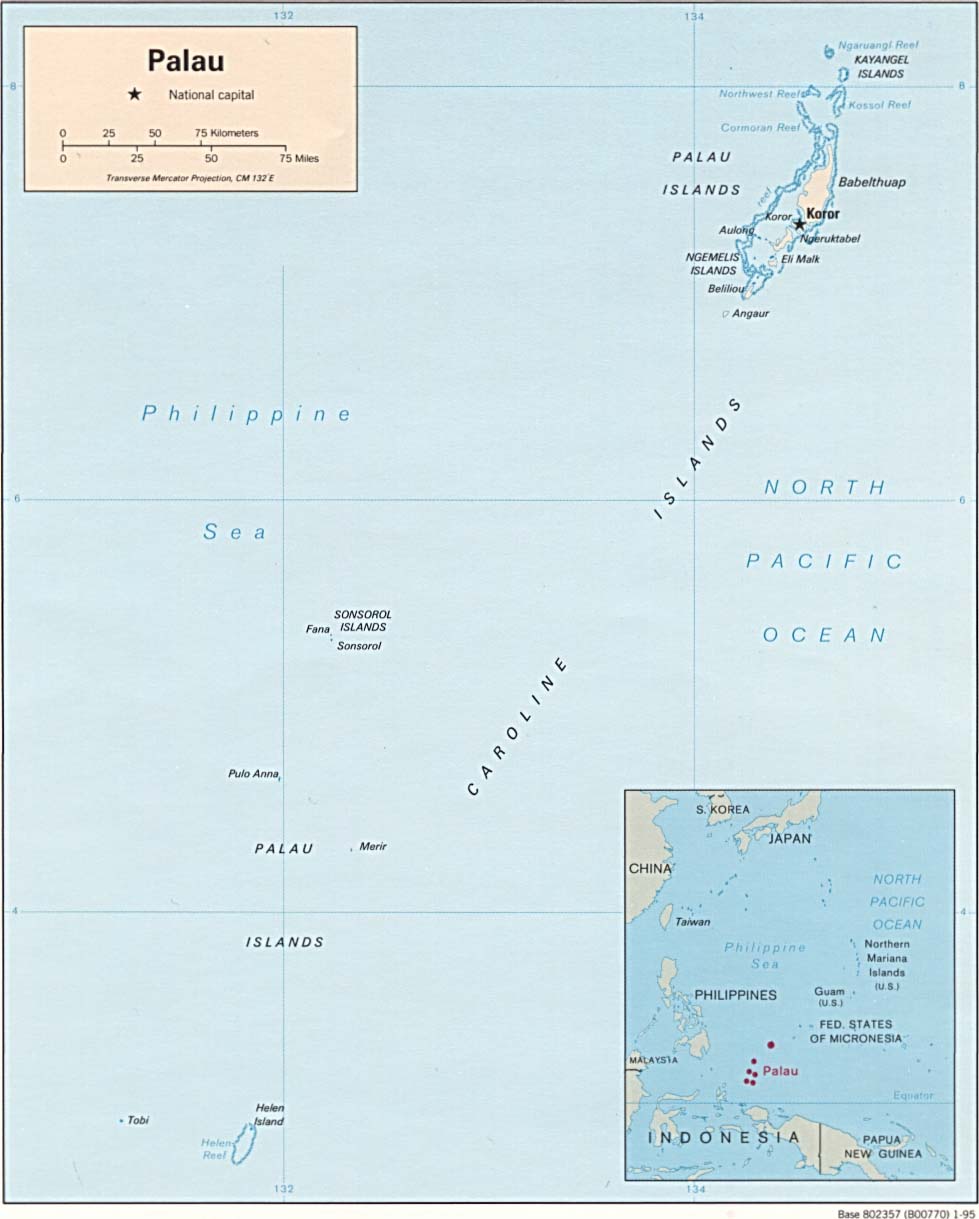 Map Of Palau , Palau [Political Map] CIA 1995 (85K) 