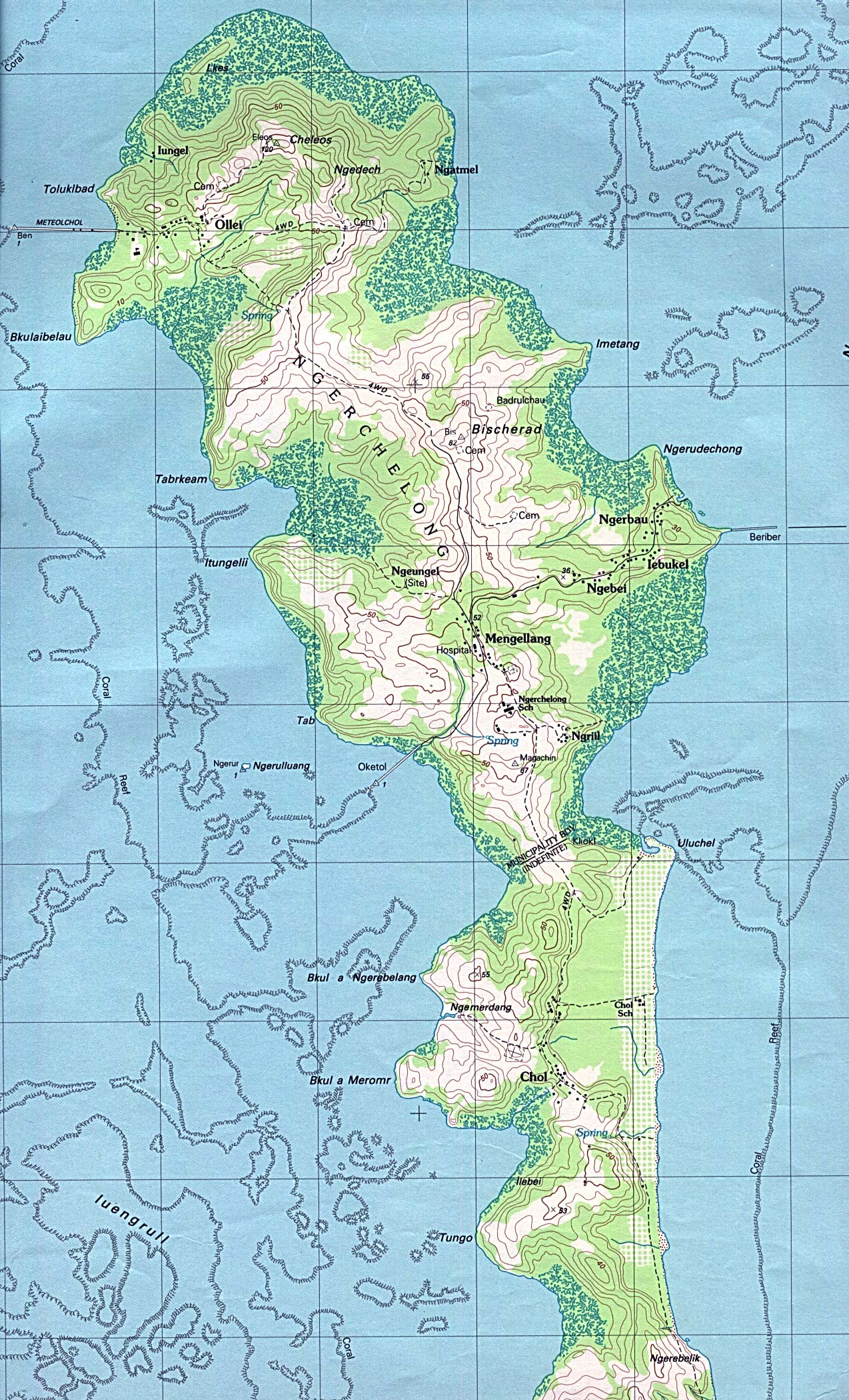 Map Of Palau , Palau - Ngarchelong (Ngerchelong), Babeldaob Island [Topographic Map] original scale 1:25,000. Portion of Ngermetengel sheet, U.S.G.S. 1983 (755K) 