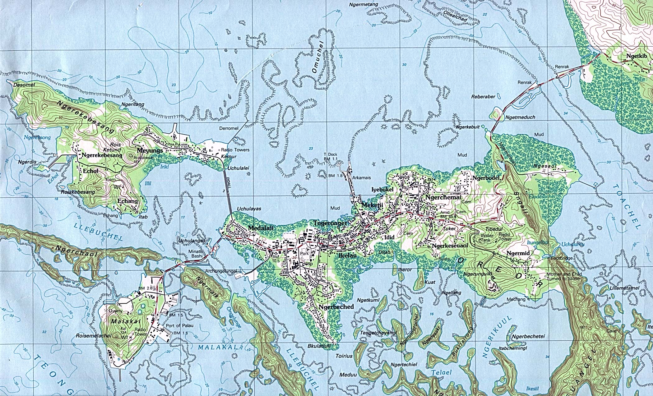 Map Of Palau , Palau - Koror, Oreor Island [Topographic Map] original scale 1:25,000. Portion of Oreor sheet, U.S.G.S. 1983 (906K) The capital city 