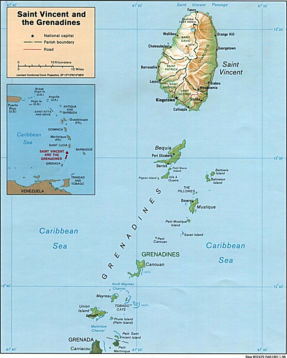 Map Of Saint Vincent and the Grenadines , Saint Vincent and the Grenadines [Shaded Relief Map] 1996 (191K) 