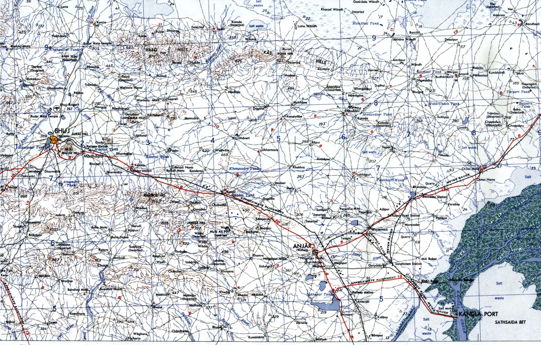 Map Of India , Bhuj-Anjar Area, Gujarat Portion of sheet NF 42-3, original scale 1:250,000 U.S. Army Map Service 1959 (618K) 