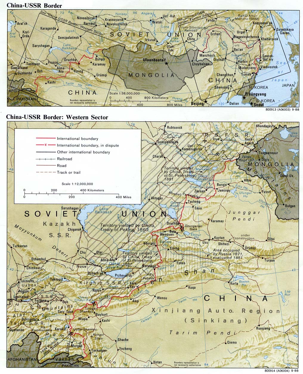 Maps of Russia, China-USSR Border: Western Sector 1988 (387K)