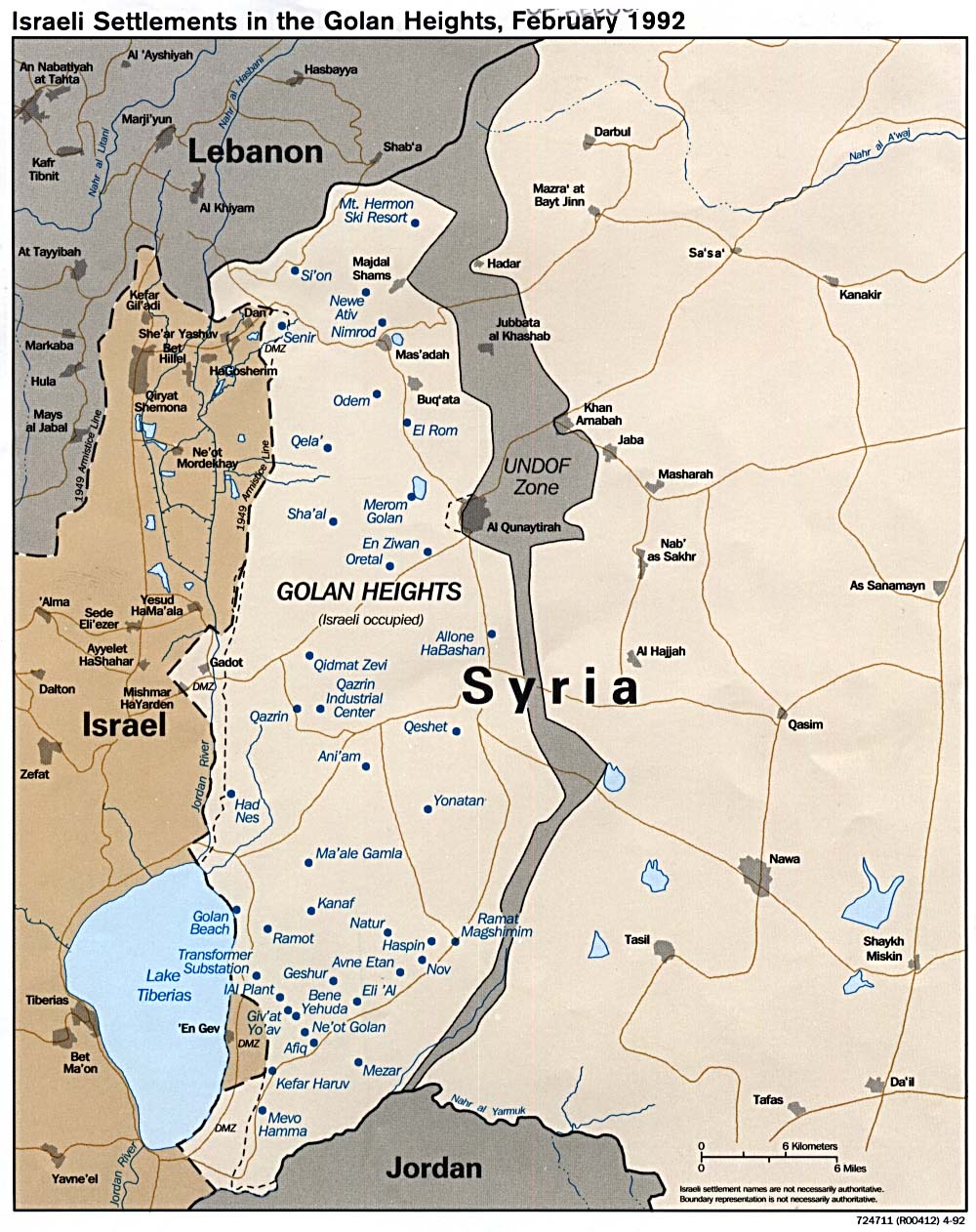 Map Of Israel Israeli Settlements in the Golan Heights 1992 (241K) 