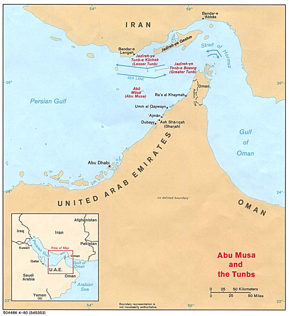 Map Of Middle East Continent. Abu Musa and the Tunbs [Political Map] 1980 (149K) 