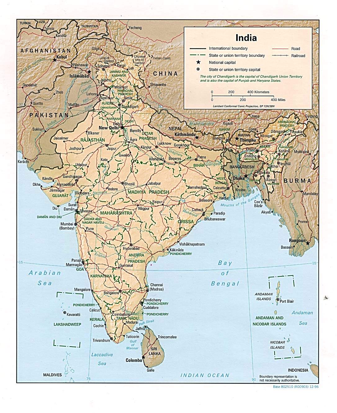 Map Of India , India [Shaded Relief Map] 1996 (383K) 