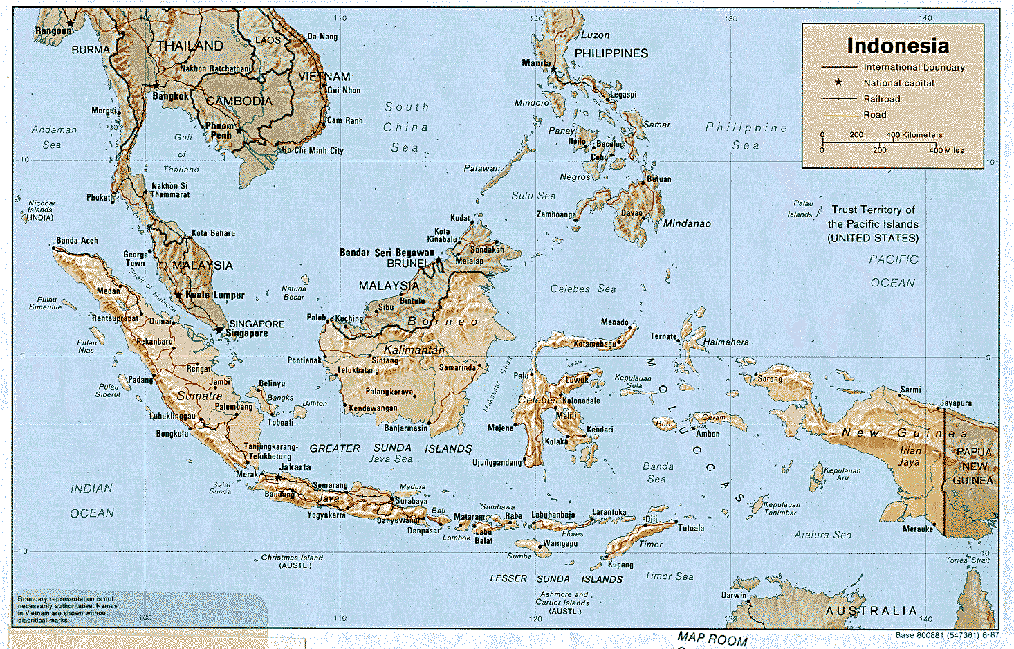 Map Of Indonesia , Indonesia [Shaded Relief Map] U.S. Central Intelligence Agency 1987 (776K)