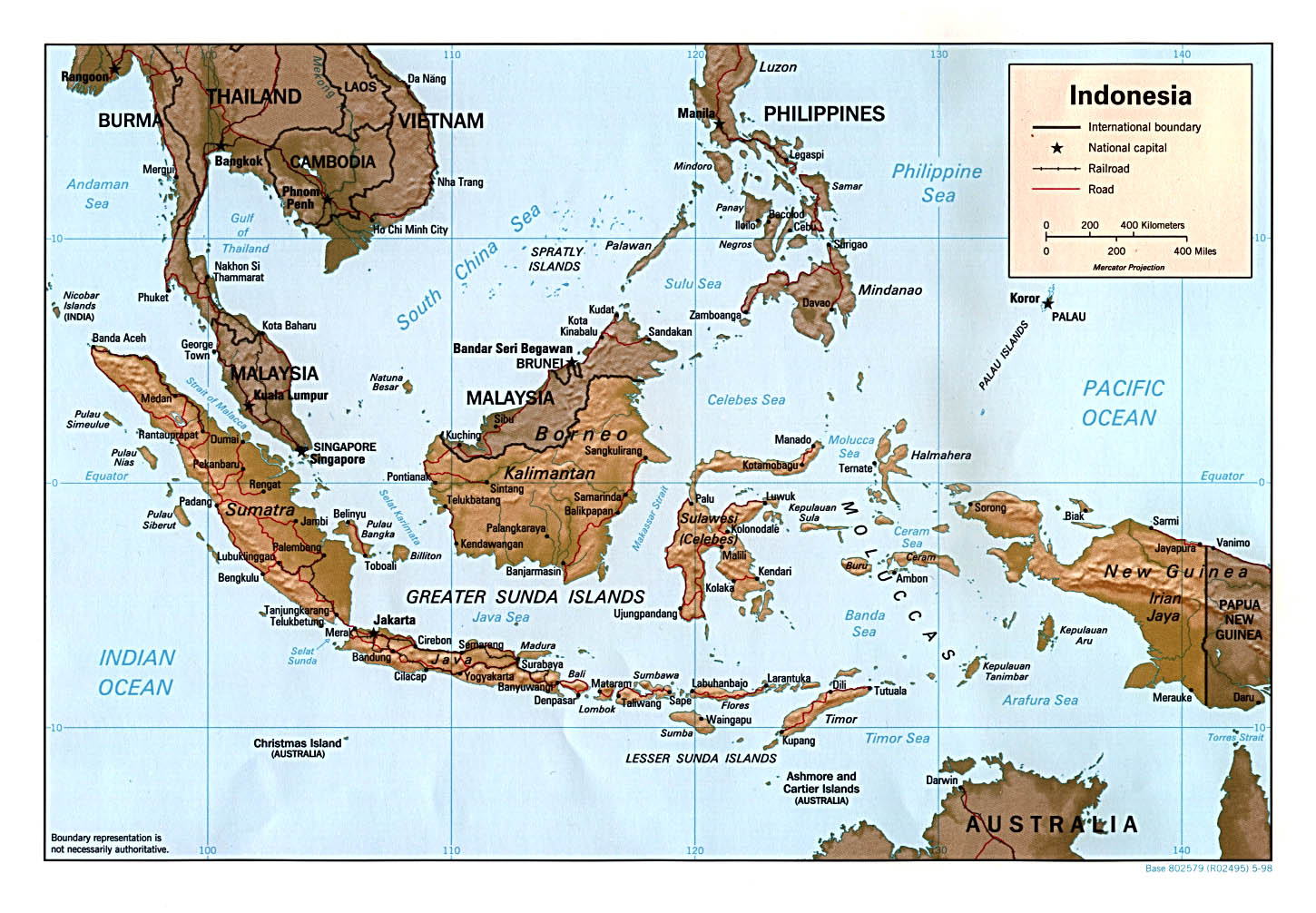 Map Of Indonesia , Indonesia [Shaded Relief Map] U.S. Central Intelligence Agency 1998 (274K) 