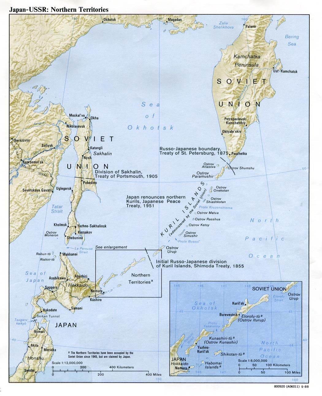 Map Of Japan , Japan-USSR: Northern Territories [Shaded Relief Map] 1988 (230K) 