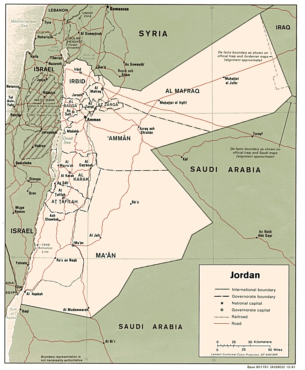 Map Of Jordan Jordan [Political Map] 1991 (262K) 