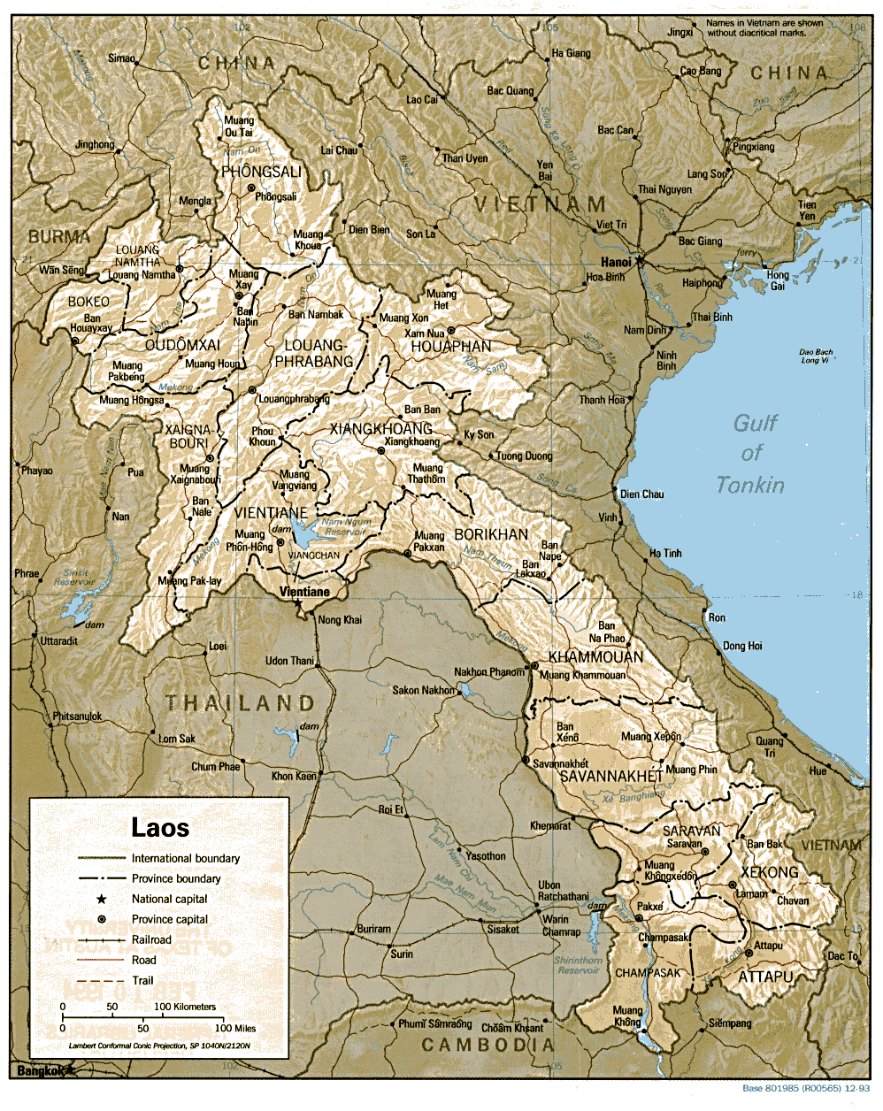 Map Of Laos , Laos [Shaded Relief Map] 1993 (390K) 