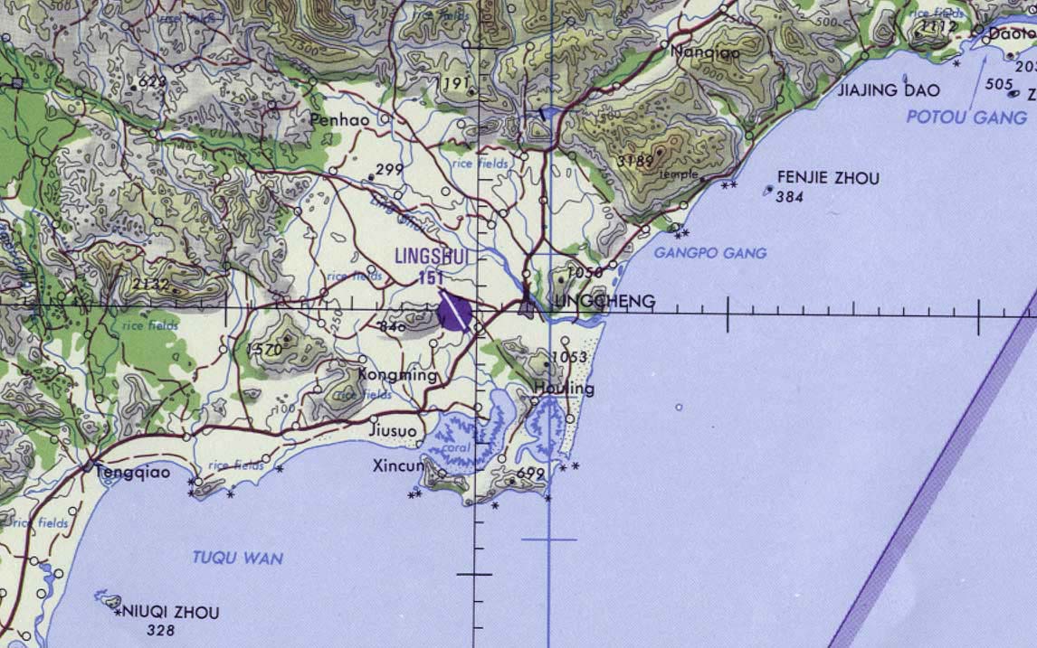 Map Of China , Portion of Hainan Island - Southeast map showing Lingshui Air Base 