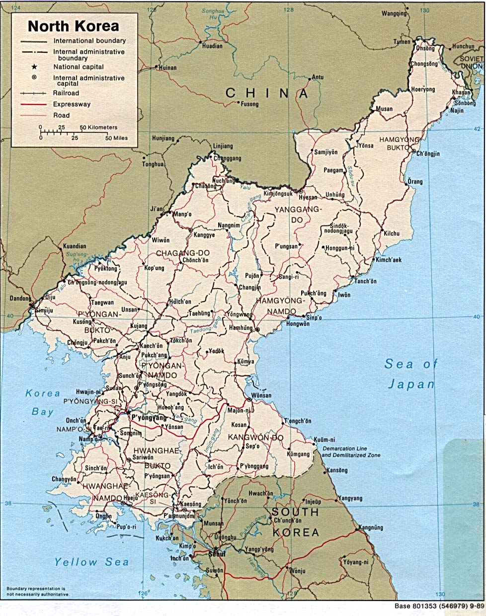 Map Of North Korea , North Korea [Political Map] 1989 (311K) 