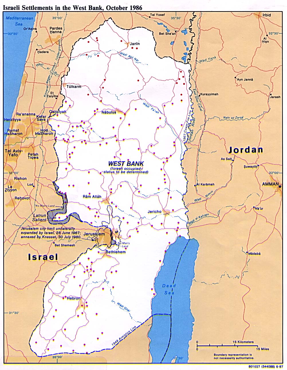 Map Of West Bank and Gaza Strip. Israeli Settlements in the West Bank 1986 (256K) 