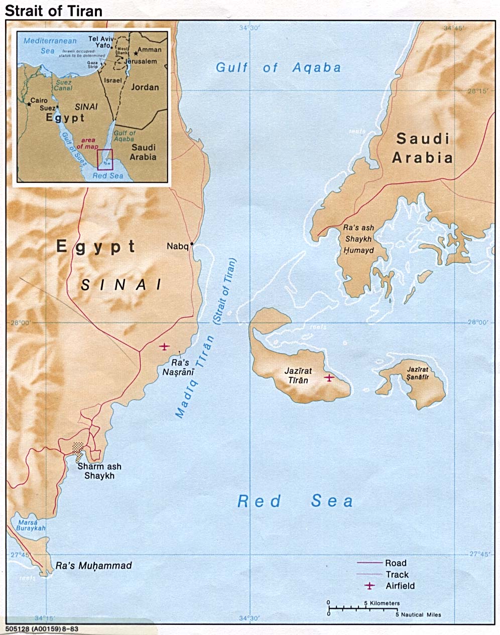 Map Of Middle East Continent. Strait of Tiran 1983 (203K) 